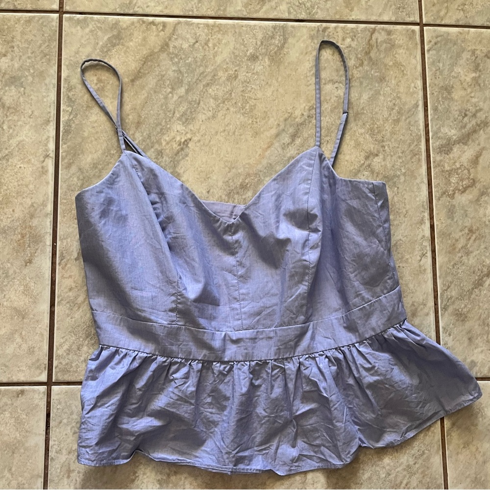 J. Crew Light Blue cotton peplum top with Ruffle Hem